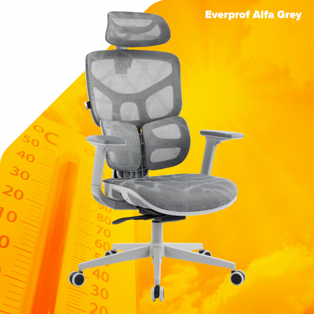 Эргономичное кресло Everprof Alfa Grey Сетка Серый